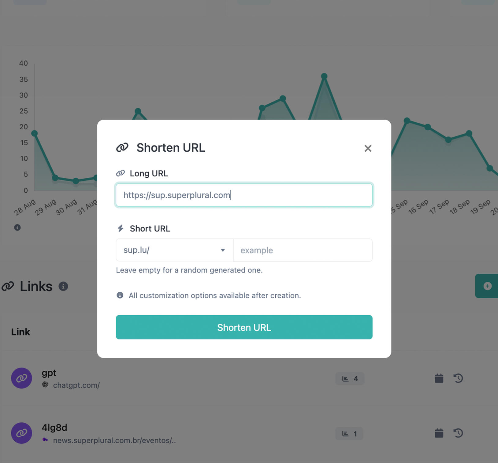Screenshot of the app short URL editing page